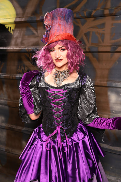 38. Elizabethan Corset in Black & Purple Medallion - THE HEXES, HEMS & HYSTERIA COLLECTION
