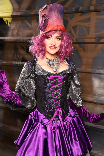 38. Elizabethan Corset in Black & Purple Medallion - THE HEXES, HEMS & HYSTERIA COLLECTION