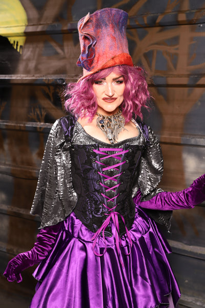 38. Elizabethan Corset in Black & Purple Medallion - THE HEXES, HEMS & HYSTERIA COLLECTION