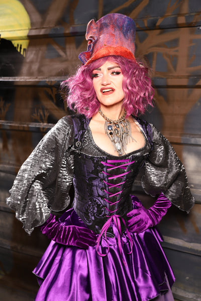 38. Elizabethan Corset in Black & Purple Medallion - THE HEXES, HEMS & HYSTERIA COLLECTION