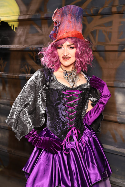 38. Elizabethan Corset in Black & Purple Medallion - THE HEXES, HEMS & HYSTERIA COLLECTION