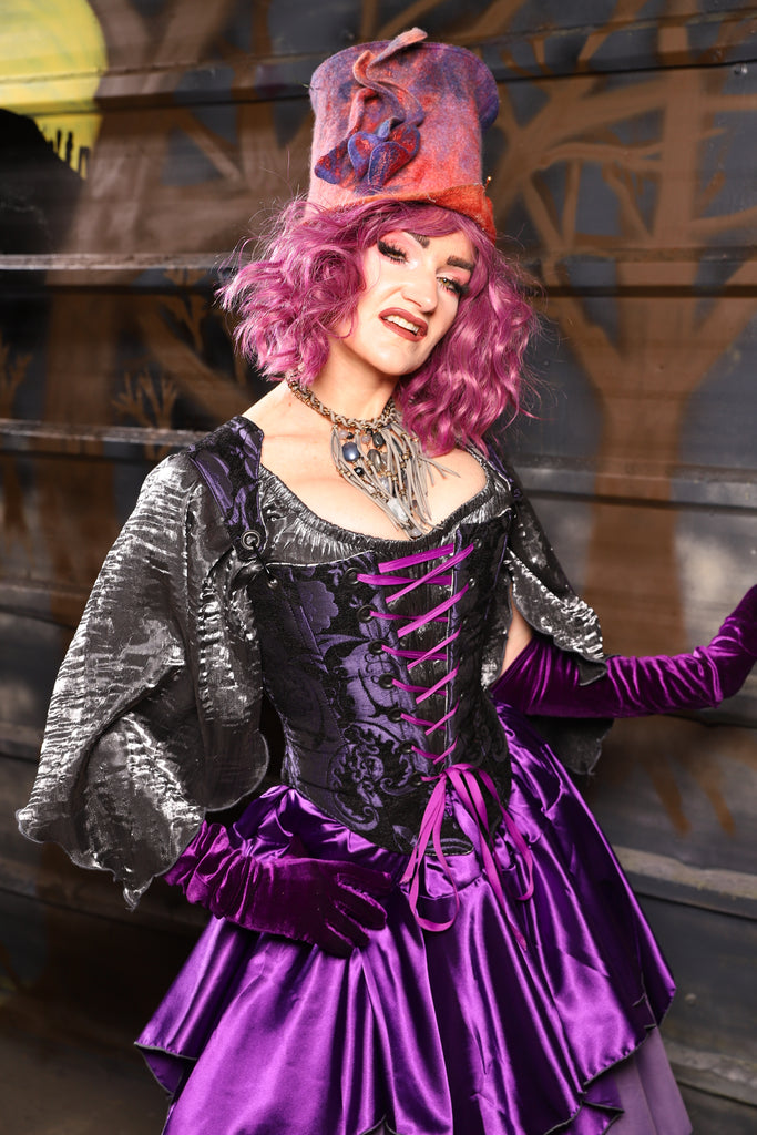 38. Elizabethan Corset in Black & Purple Medallion - THE HEXES, HEMS & HYSTERIA COLLECTION