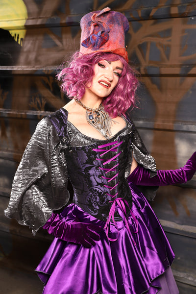 38. Elizabethan Corset in Black & Purple Medallion - THE HEXES, HEMS & HYSTERIA COLLECTION