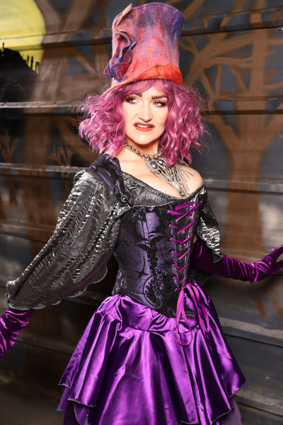 38. Elizabethan Corset in Black & Purple Medallion - THE HEXES, HEMS & HYSTERIA COLLECTION