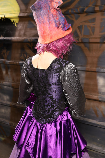 38. Elizabethan Corset in Black & Purple Medallion - THE HEXES, HEMS & HYSTERIA COLLECTION
