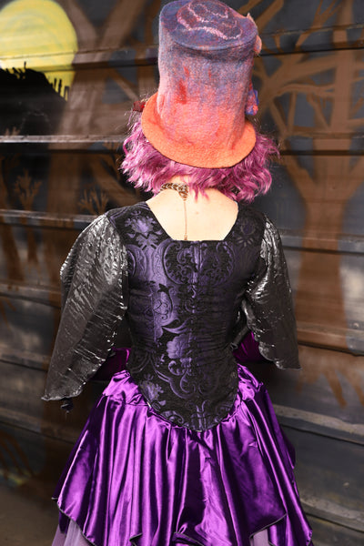 38. Elizabethan Corset in Black & Purple Medallion - THE HEXES, HEMS & HYSTERIA COLLECTION