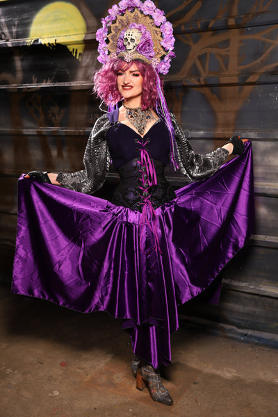 34. Fairy Skirt in Grape Stretch Satin - THE HEXES, HEMS & HYSTERIA COLLECTION