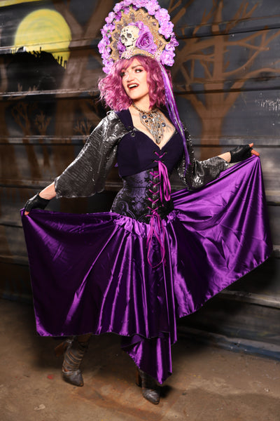 34. Fairy Skirt in Grape Stretch Satin - THE HEXES, HEMS & HYSTERIA COLLECTION