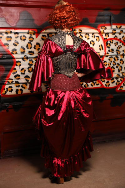 36. Swoon Skirt w/ruffle in Garnet Satin - The Lipstick and Caviar Collection