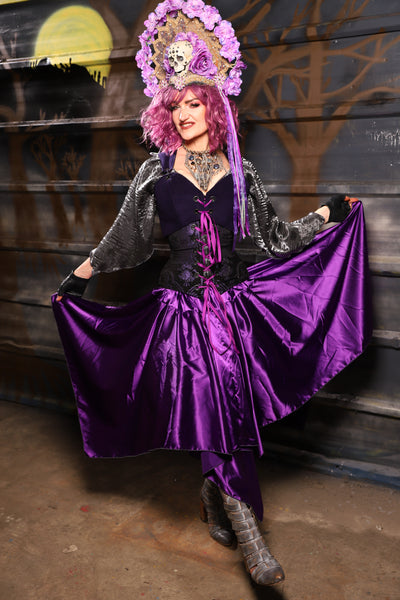 34. Fairy Skirt in Grape Stretch Satin - THE HEXES, HEMS & HYSTERIA COLLECTION