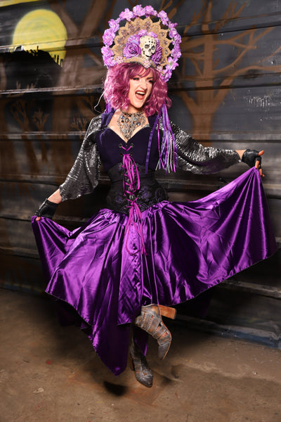 34. Fairy Skirt in Grape Stretch Satin - THE HEXES, HEMS & HYSTERIA COLLECTION