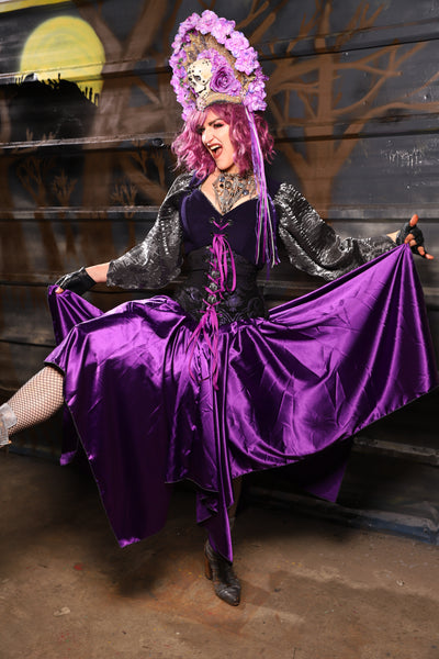 34. Fairy Skirt in Grape Stretch Satin - THE HEXES, HEMS & HYSTERIA COLLECTION