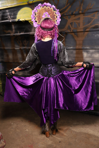 34. Fairy Skirt in Grape Stretch Satin - THE HEXES, HEMS & HYSTERIA COLLECTION