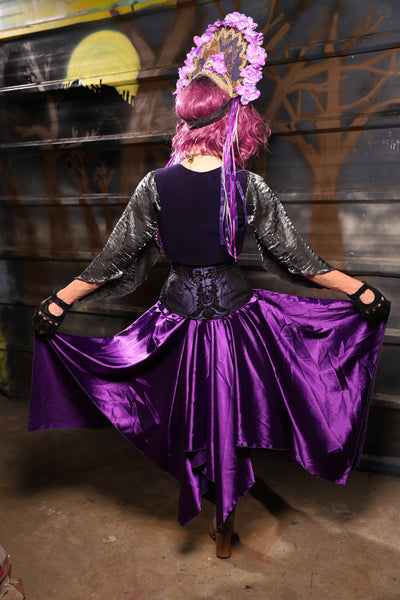 34. Fairy Skirt in Grape Stretch Satin - THE HEXES, HEMS & HYSTERIA COLLECTION