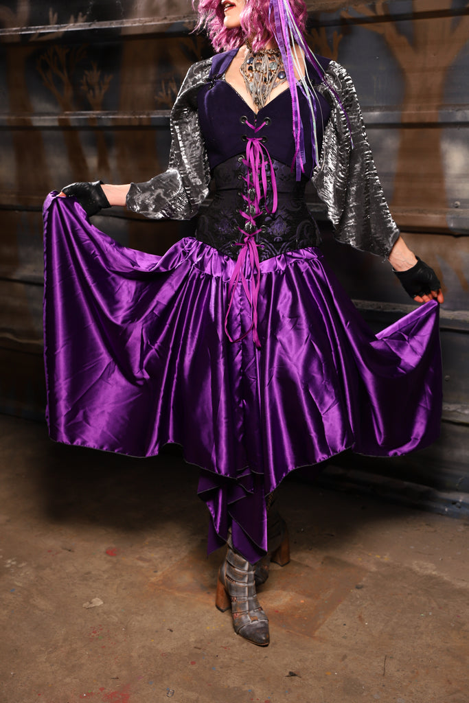 34. Fairy Skirt in Grape Stretch Satin - THE HEXES, HEMS & HYSTERIA COLLECTION