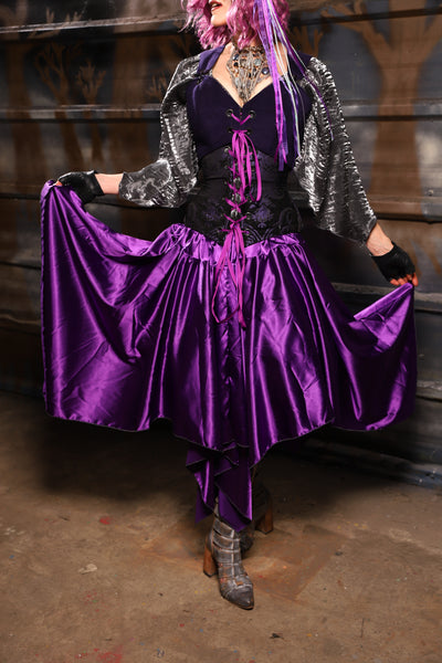 34. Fairy Skirt in Grape Stretch Satin - THE HEXES, HEMS & HYSTERIA COLLECTION