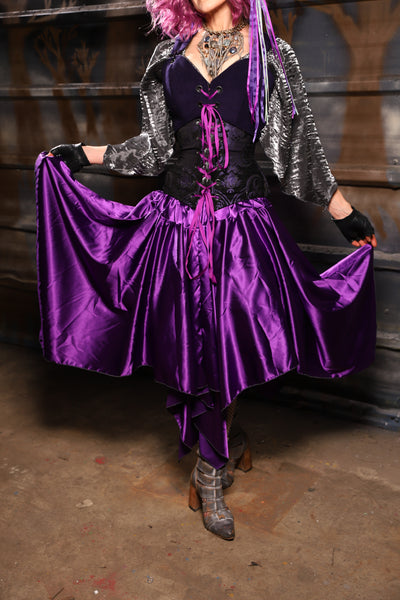 34. Fairy Skirt in Grape Stretch Satin - THE HEXES, HEMS & HYSTERIA COLLECTION