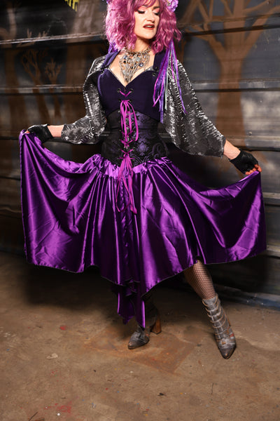 34. Fairy Skirt in Grape Stretch Satin - THE HEXES, HEMS & HYSTERIA COLLECTION