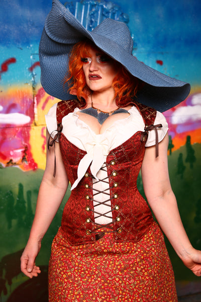 Heidi Overbust Corset with Sorceress Straps in Persimmon Square - A-Tisket A-Tasket Collection