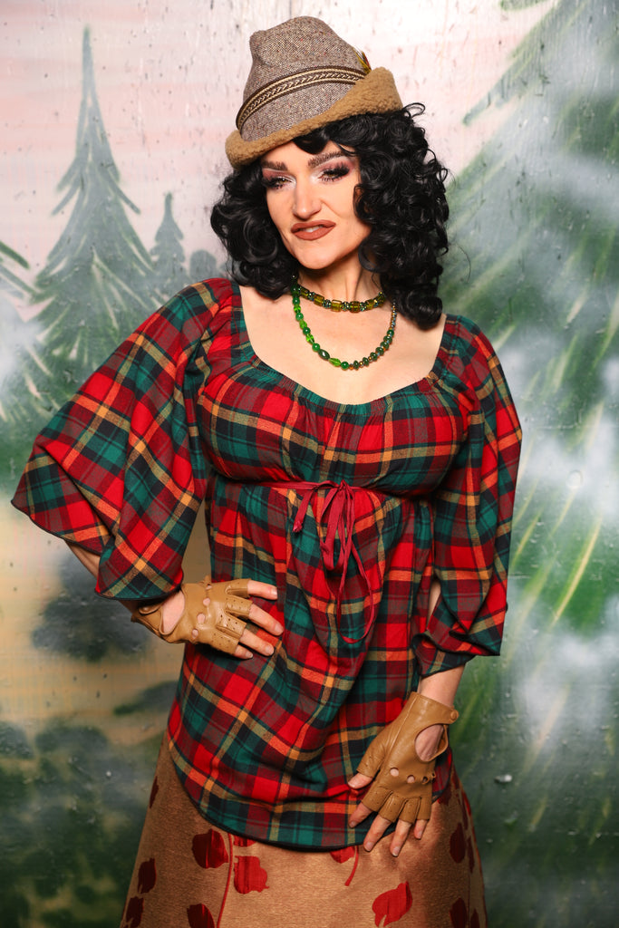 Classic Blouse w/Leaf Sleeves in Festive Plaid - Day 10 of 12 Days of Damsel Christmas 2025