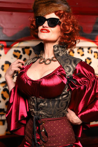 08. Cropped Fae Corset w/ Sorceress Straps in Smoke & Brass - The Lipstick and Caviar Collection