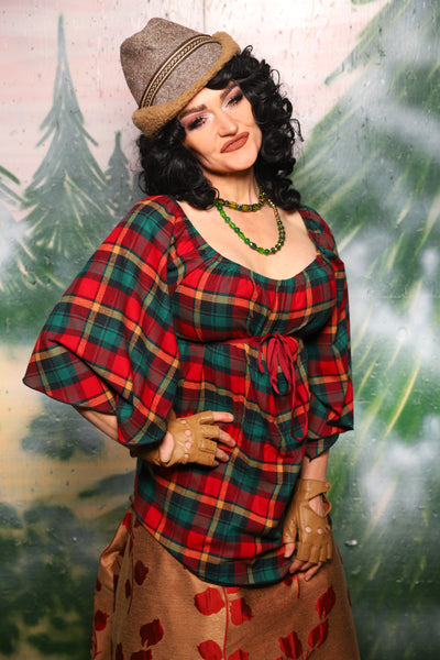 Classic Blouse w/Leaf Sleeves in Festive Plaid - Day 10 of 12 Days of Damsel Christmas 2025