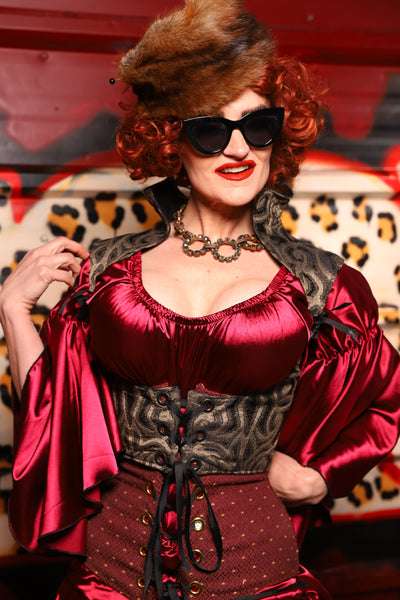 08. Cropped Fae Corset w/ Sorceress Straps in Smoke & Brass - The Lipstick and Caviar Collection