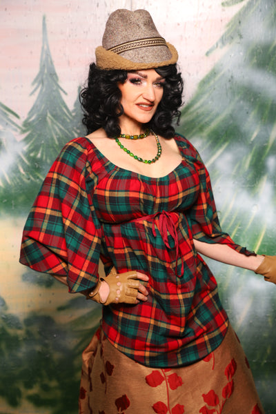 Classic Blouse w/Leaf Sleeves in Festive Plaid - Day 10 of 12 Days of Damsel Christmas 2025