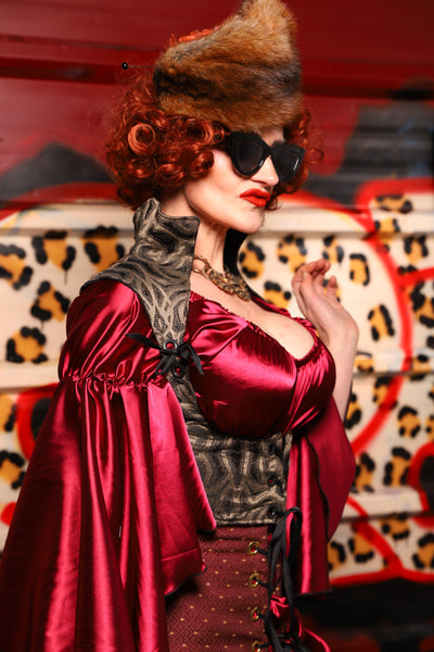 08. Cropped Fae Corset w/ Sorceress Straps in Smoke & Brass - The Lipstick and Caviar Collection