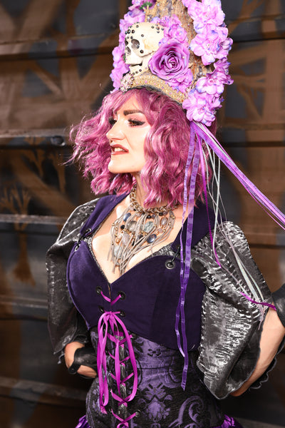 02. Cropped Courtier in Blackberry Jam Velvet *PLEASE order by BUST Measurement, NOT waist!* - THE HEXES, HEMS & HYSTERIA COLLECTION
