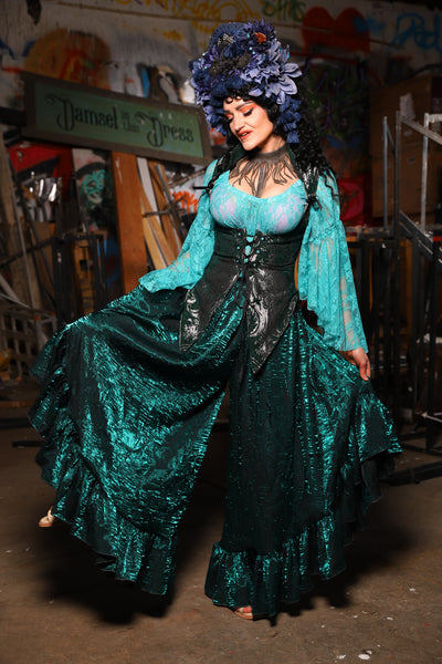 20. Flutterfall Trousers in Emerald Crushed Shimmer - The Artemis Collection