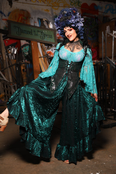 20. Flutterfall Trousers in Emerald Crushed Shimmer - The Artemis Collection