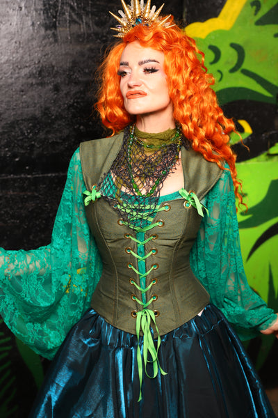 Petite Aurora Corset in Circle Dark Moss - "Siren's Shanties" Collection