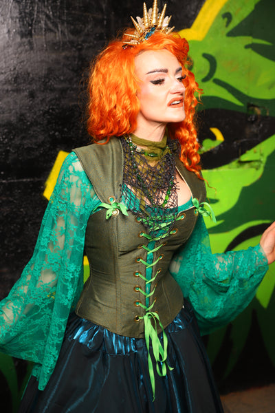 Petite Aurora Corset in Circle Dark Moss - "Siren's Shanties" Collection