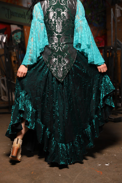 20. Flutterfall Trousers in Emerald Crushed Shimmer - The Artemis Collection