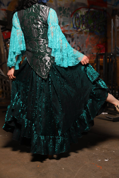 20. Flutterfall Trousers in Emerald Crushed Shimmer - The Artemis Collection