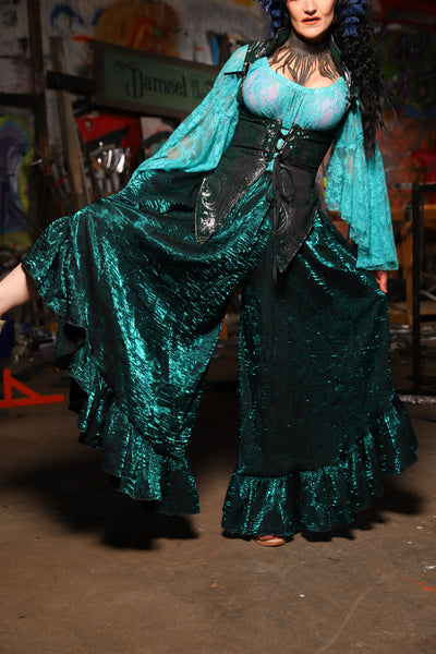 20. Flutterfall Trousers in Emerald Crushed Shimmer - The Artemis Collection