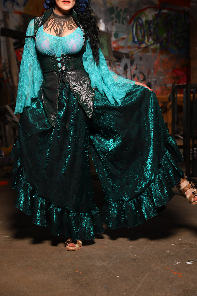 20. Flutterfall Trousers in Emerald Crushed Shimmer - The Artemis Collection