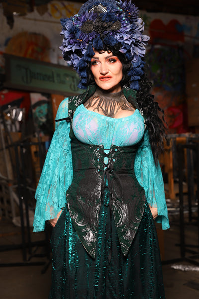 06. Artemis Underbust Corset in Emerald & Silver Medallion - The Artemis Collection