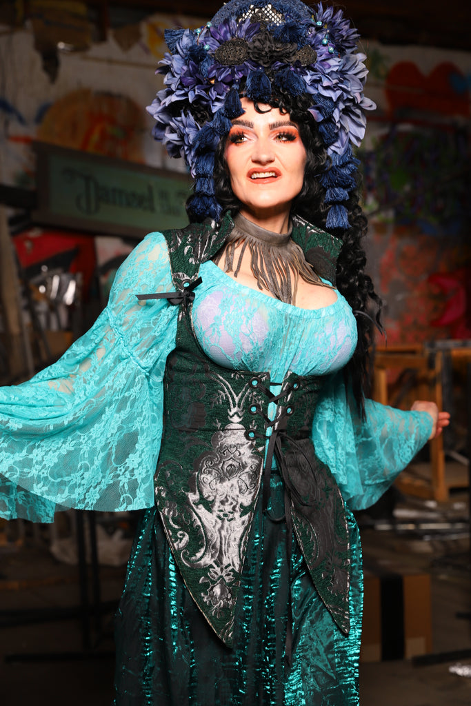 06. Artemis Underbust Corset in Emerald & Silver Medallion - The Artemis Collection