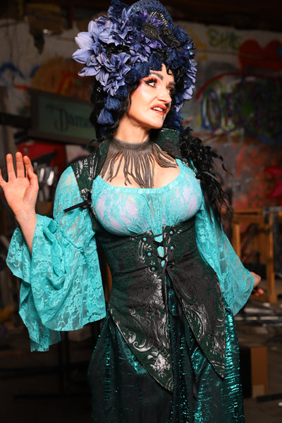 06. Artemis Underbust Corset in Emerald & Silver Medallion - The Artemis Collection