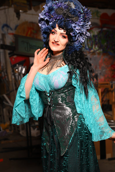 06. Artemis Underbust Corset in Emerald & Silver Medallion - The Artemis Collection