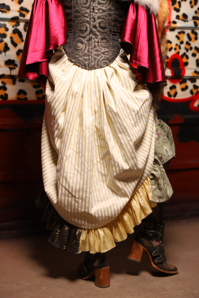 35. Swoon Skirt w/patchwork ruffle in Cream Pin Stripe - The Lipstick and Caviar Collection