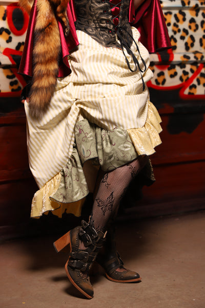 35. Swoon Skirt w/patchwork ruffle in Cream Pin Stripe - The Lipstick and Caviar Collection