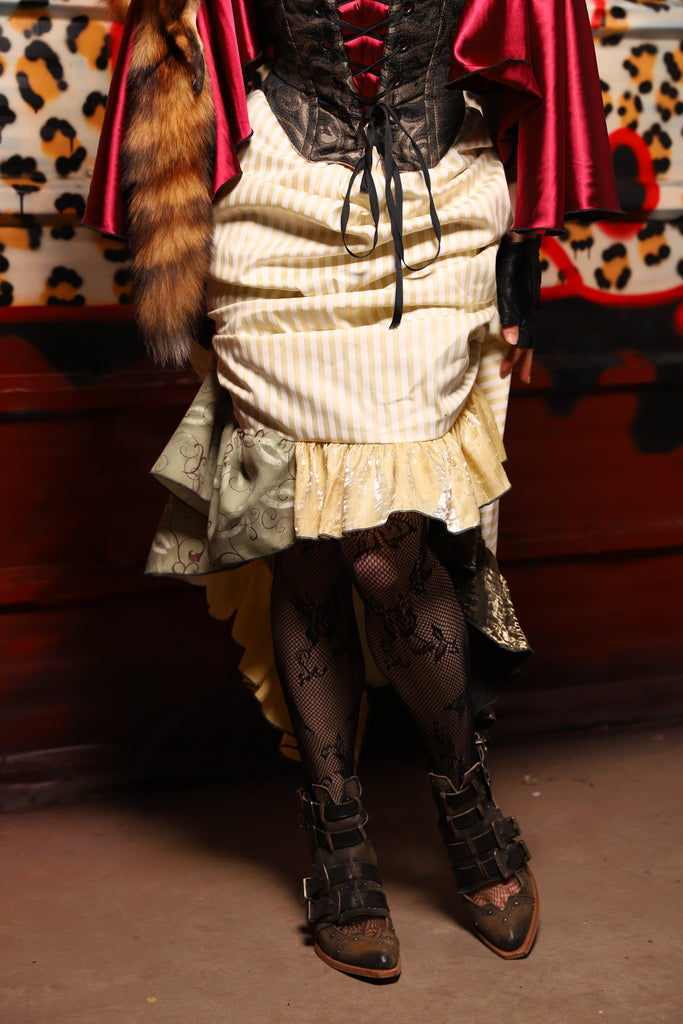 35. Swoon Skirt w/patchwork ruffle in Cream Pin Stripe - The Lipstick and Caviar Collection