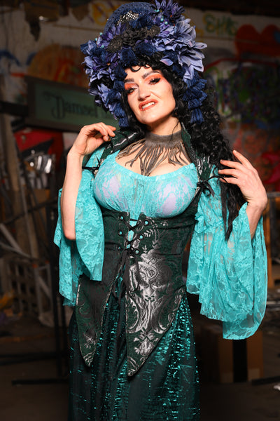 06. Artemis Underbust Corset in Emerald & Silver Medallion - The Artemis Collection