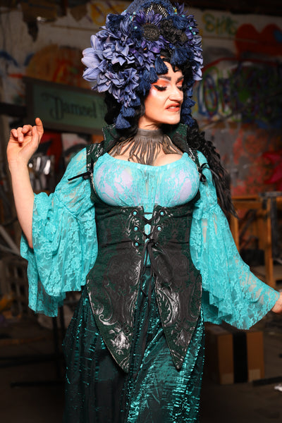 06. Artemis Underbust Corset in Emerald & Silver Medallion - The Artemis Collection
