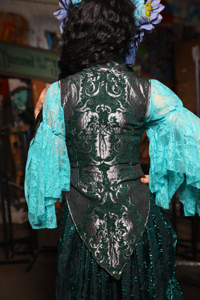 06. Artemis Underbust Corset in Emerald & Silver Medallion - The Artemis Collection
