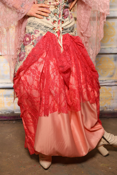 Tulip Skirt in Pink with Coral Lace Over-Lay - The "Peony Petals" Collection