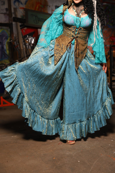 24. Flutterfall Trousers in Mediterranean Blue Shimmer - The Artemis Collection